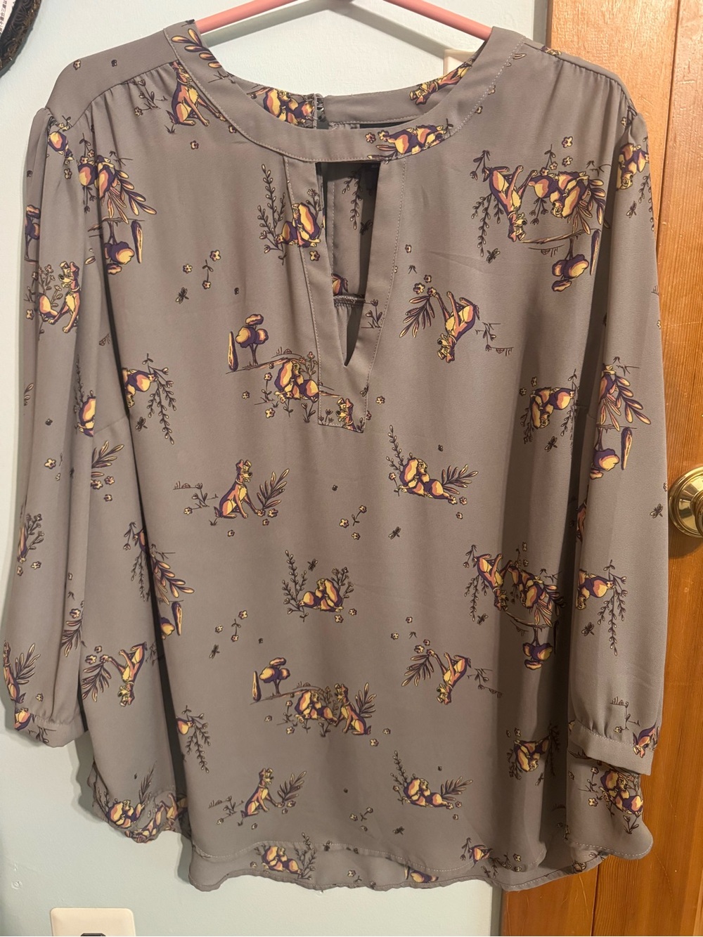 Women’s Taupe Lady and the Tramp Print Keyhole Blouse